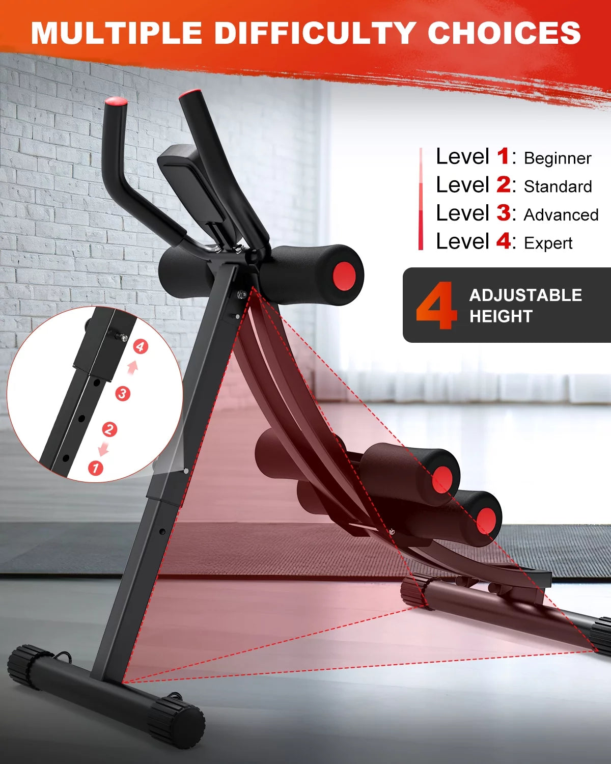 GIKPAL Foldable Ab Machine, Ab Workout Equipment for Home Gym,Core & Abdominal Trainer Fitness Equipment Max 440Lbs with LCD Display