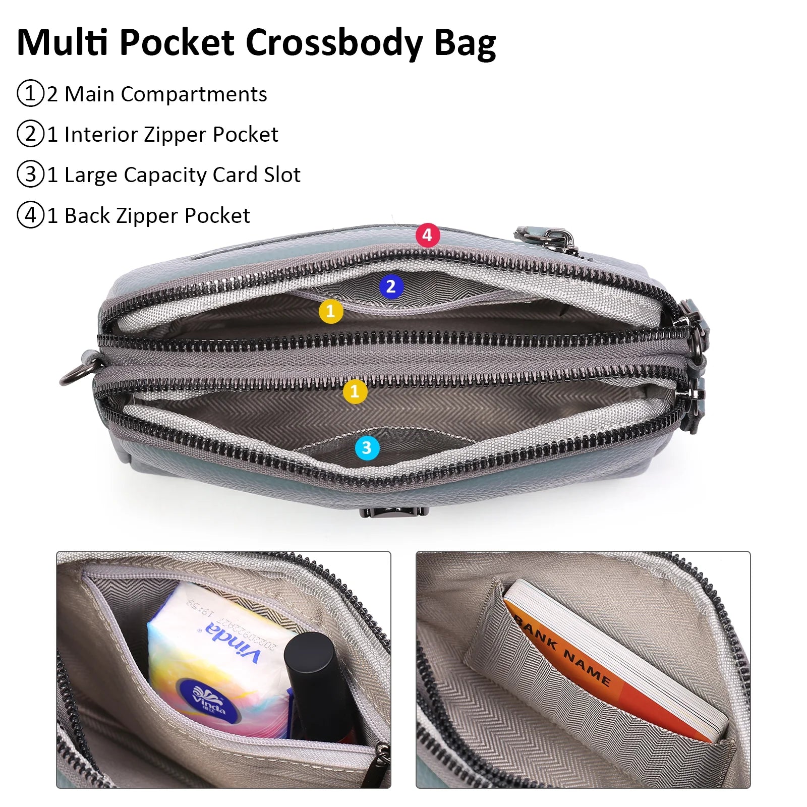 GAEKEAO Crossbody Bags for Women Small Genuine Leather Shoulder Purse Cross Body Bag with Wristlet Top Zipper