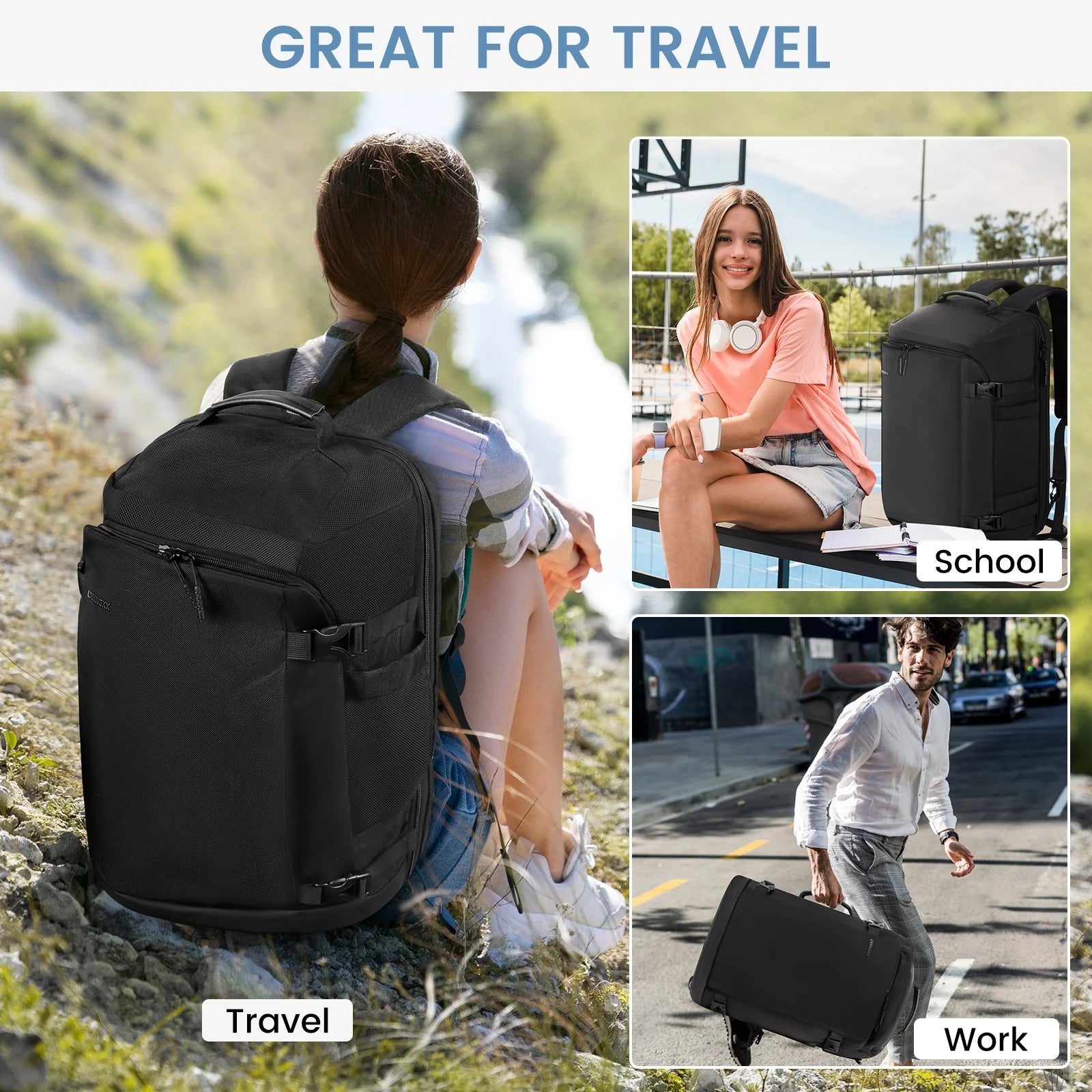 40L Travel Backpack - Flight Approved Carry-On Backpack Water-Resistant Lightweight Business Rucksack, Large Weekender Bag with Laptop Compartment Fits 17” Laptop