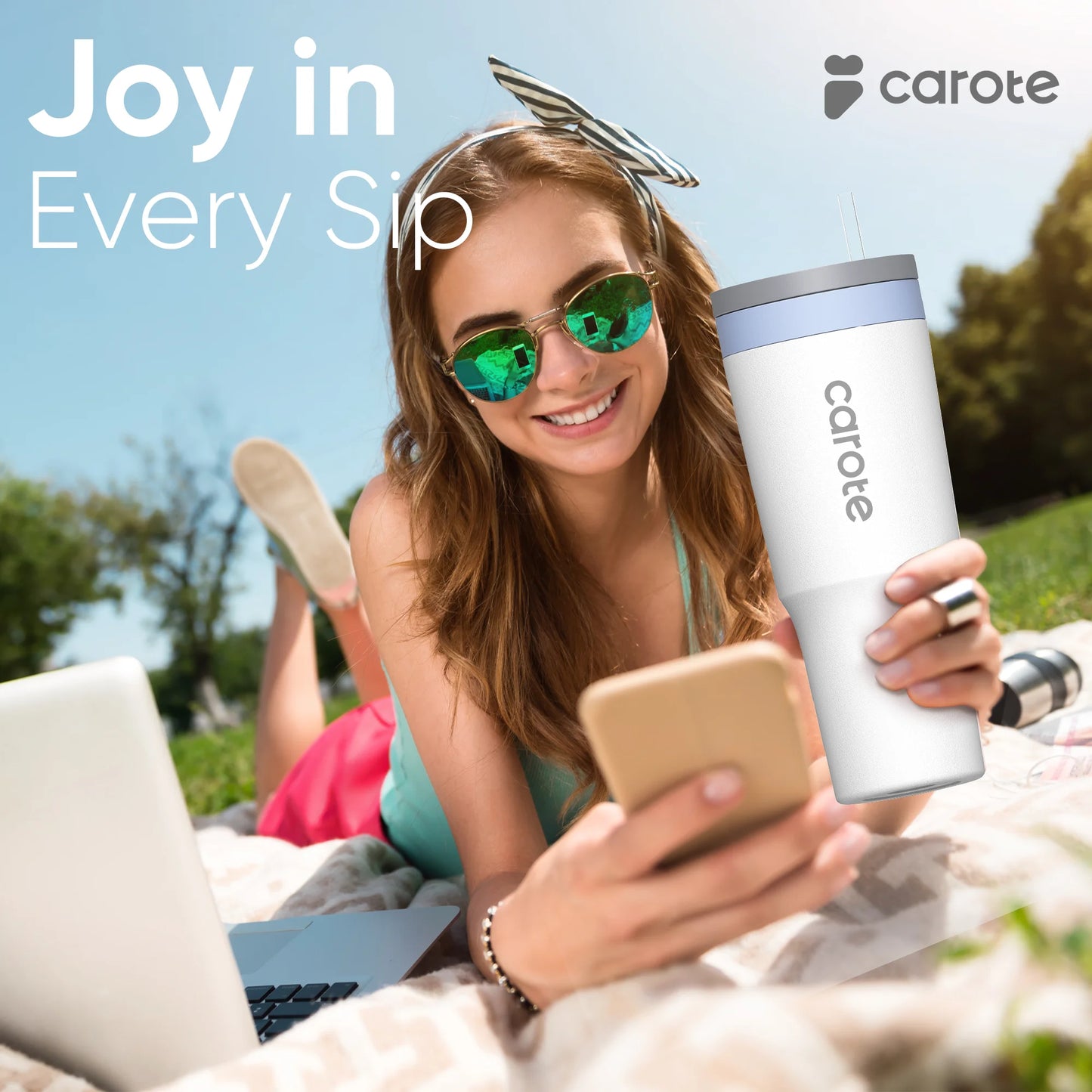 Carote 3-Piece Insulated Stainless Steel Tumbler Set, 40Oz,32Oz*2, Leak-Proof, Travel Mugs, Blue
