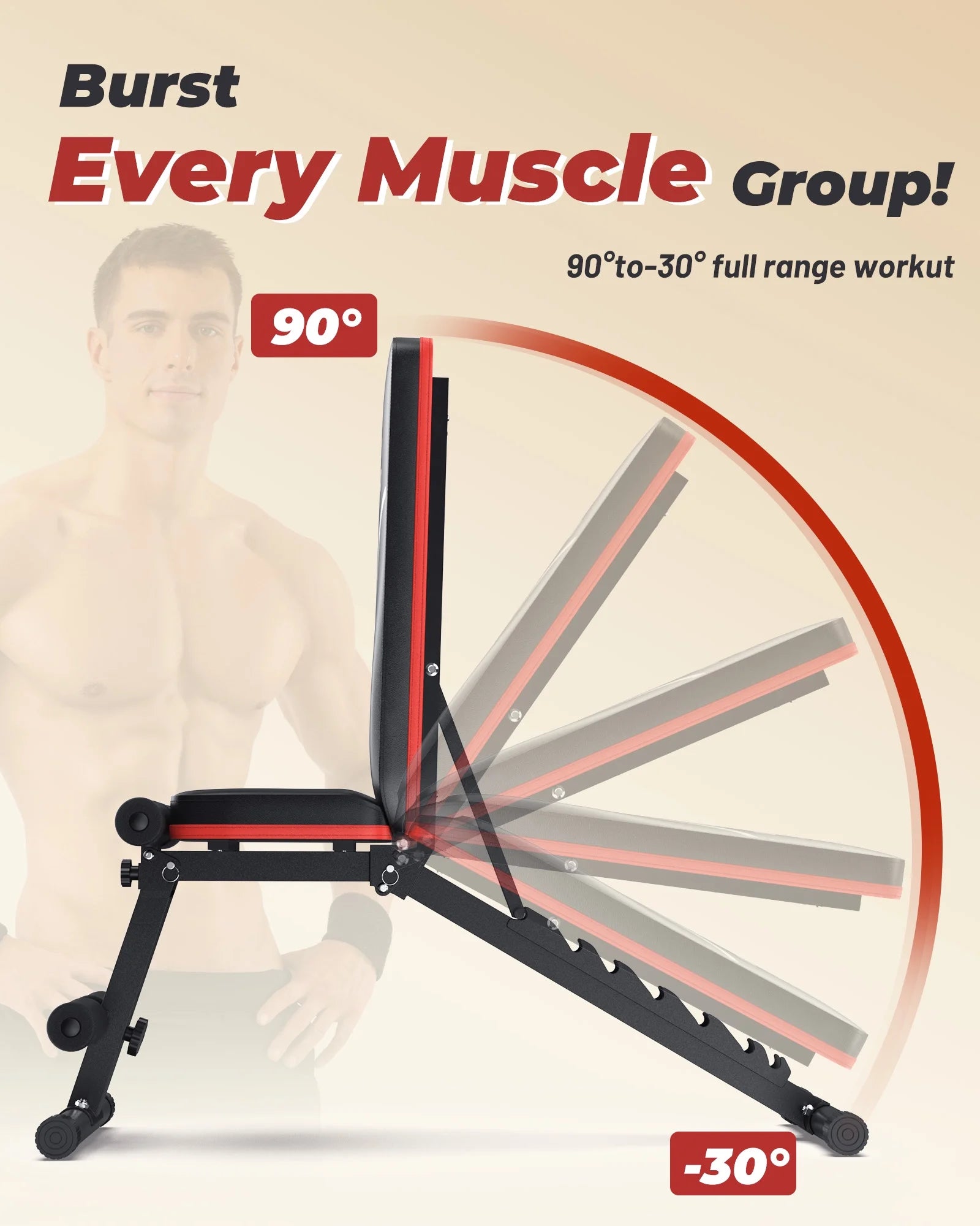 Flybird Adjustable Folding Weight Bench for Home Gym, Includes Resistance Bands