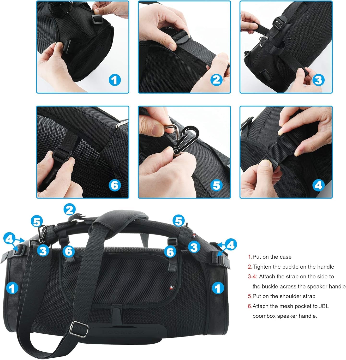 Travel Carrying Strap for JBL Boombox/Boombox 2 Waterproof Portable Speaker, Shoulder Strap with Two Side Covers Travel Carrying Pouch for JBL Boombox (Black)