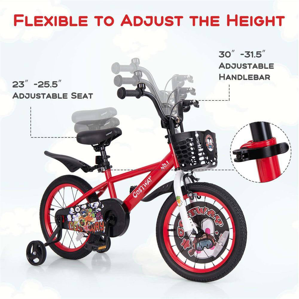 16 In. Kid'S Bike for 4-Years to 7-Years Old with Height-Adjustable Handlebar and Saddle Handbrake Red