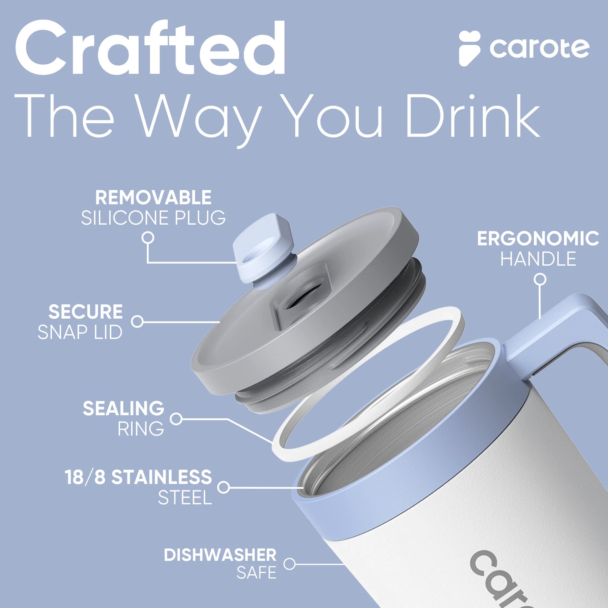 Carote 3-Piece Insulated Stainless Steel Tumbler Set, 40Oz,32Oz*2, Leak-Proof, Travel Mugs, Blue