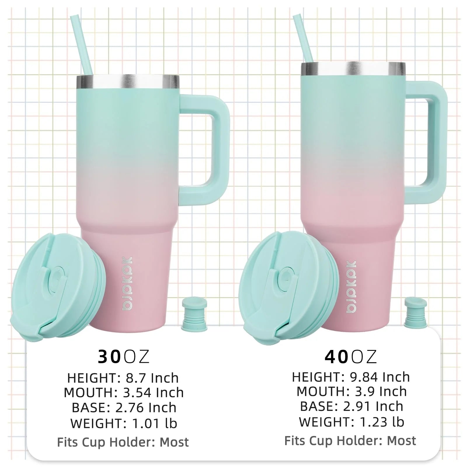Tumbler with Handle and Straw 40Oz Insulated Tumbler Cups with Lid Stainless Steel Travel Coffee Mug,Bubble Gum