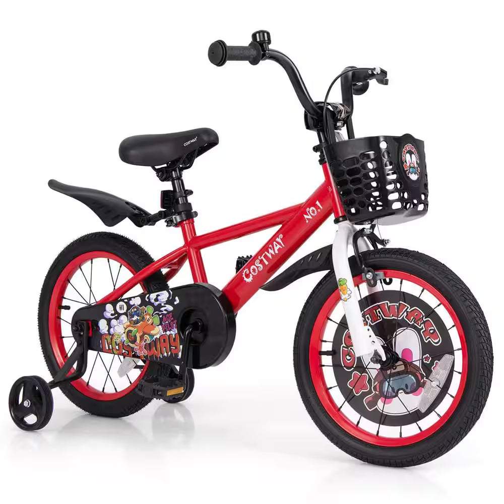 16 In. Kid'S Bike for 4-Years to 7-Years Old with Height-Adjustable Handlebar and Saddle Handbrake Red