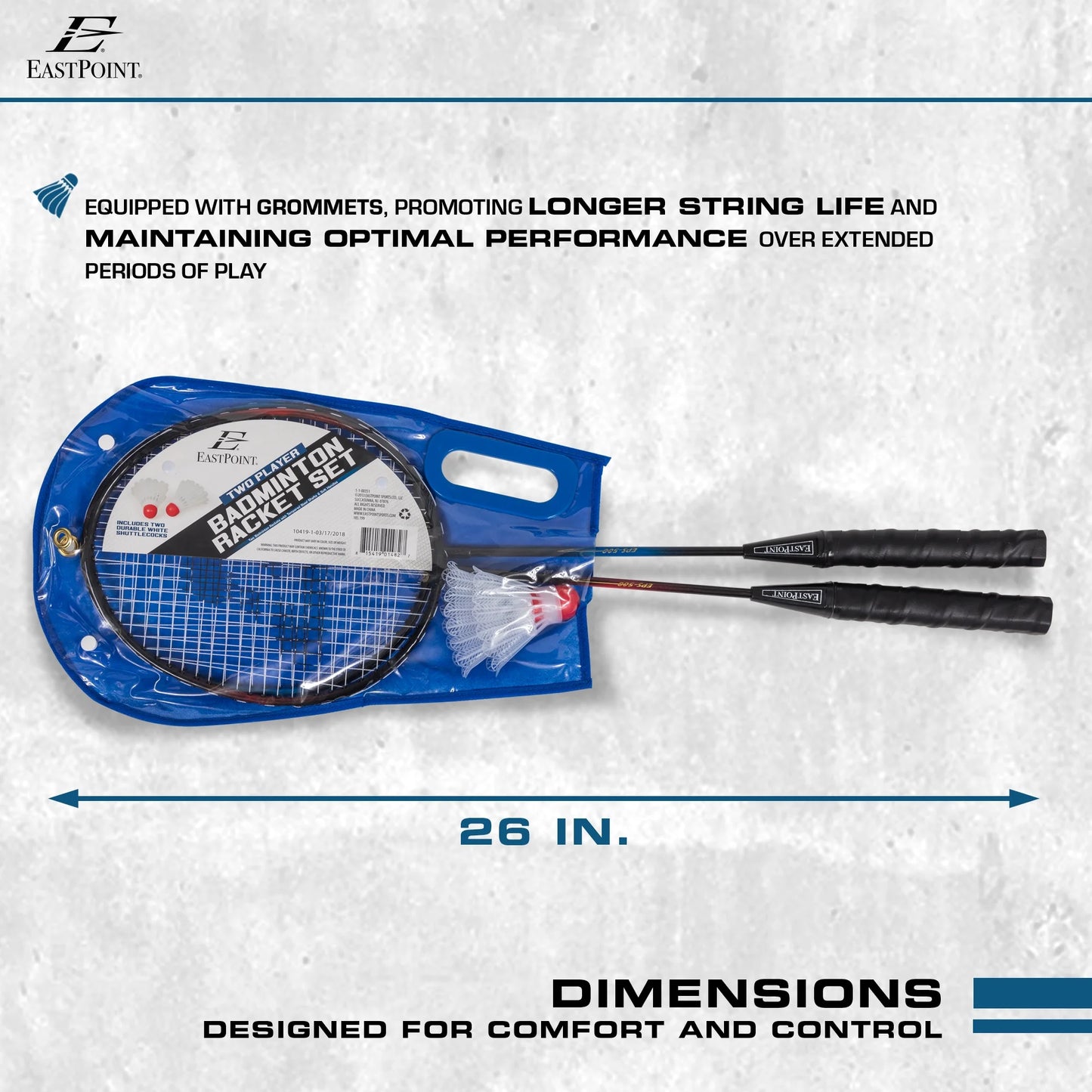 Eastpoint Sports 2 Player Badminton Racket Set; 2 Rackets with Steel Shafts, 2 Shuttlecock Birdies
