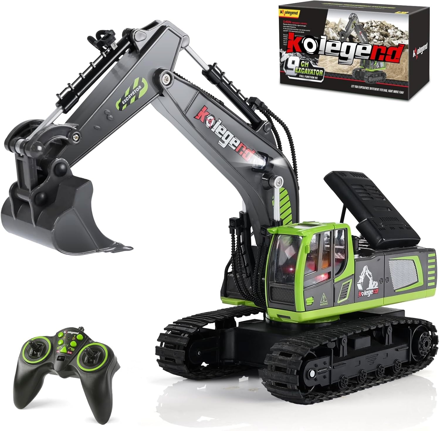 Kolegend Remote Control Excavator Toy 16 Inch, 11 Channel RC Construction Vehicles Hydraulic Haulers Digger Toys Gift for 6 7 8 9 10 Years Old Kids Boys