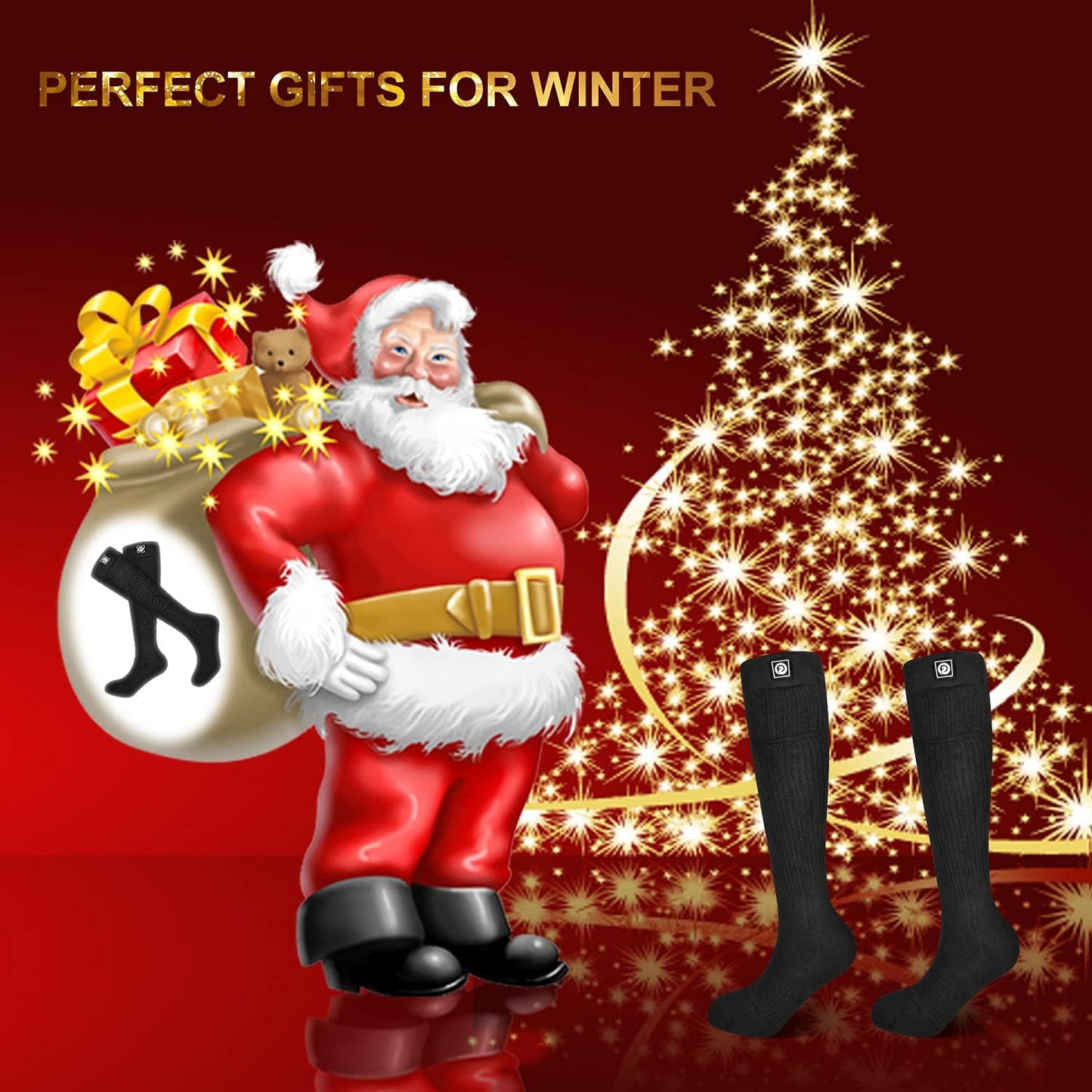 Long Heated Socks for Men Women, 7.4V Electric Rechargeable Battery Heated Socks, Washable Foot Warmer for Camping Skiing Hiking Cycling