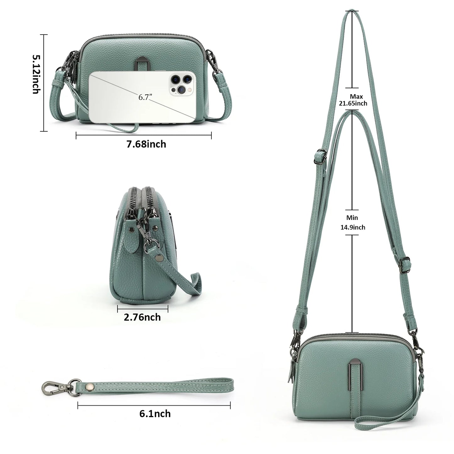 GAEKEAO Crossbody Bags for Women Small Genuine Leather Shoulder Purse Cross Body Bag with Wristlet Top Zipper