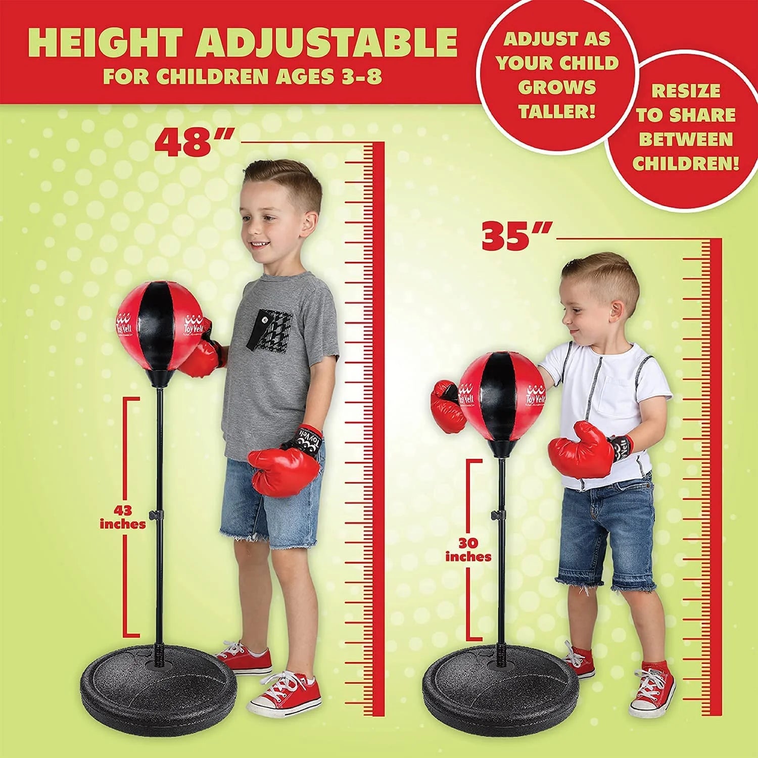 Toyvelt Kids Freestanding Speed Bag, 15", 2.2 Lb, Red & Black