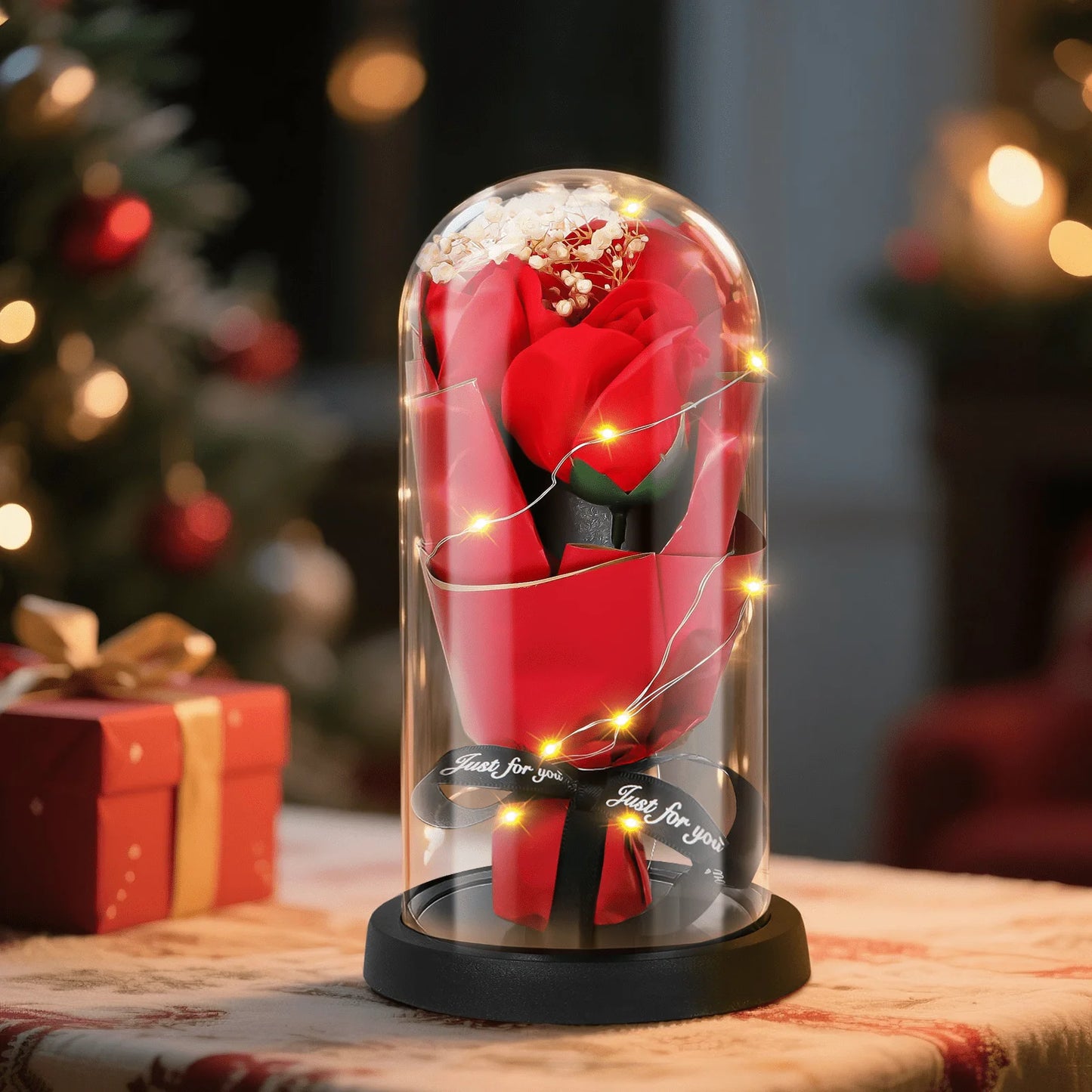 Qoosea Rose Flower Gifts for Women, Room Decor Forever Rose in Plastic Dome Romantic Gifts for Her Christmas Anniversary Valentine'S Day Mother'S Day Birthday Home Decor Red