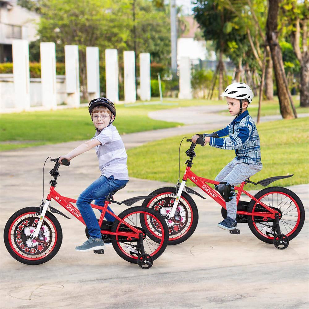 18 In. Kid'S Bike for 4-Years to 8-Years Old with Height-Adjustable Handlebar and Saddle Handbrake Red