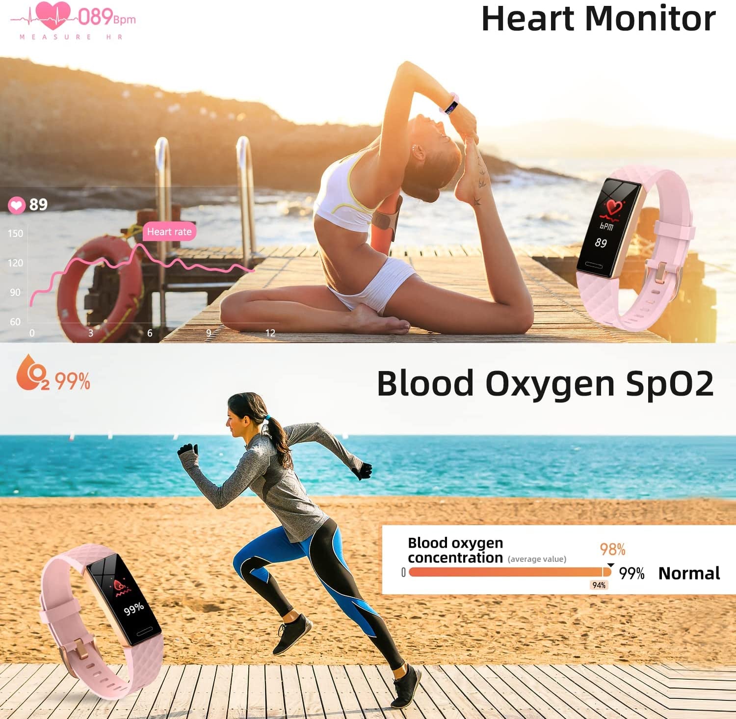 OYT Fitness Tracker, Fitness Watch Activity Tracker with Pedometers, Heart Rate & Sleep Monitor, Stopwatch, Step Calorie Counter, Blood Oxygen, IP68 Waterproof Tracker Watch for Man and Women(Pink)