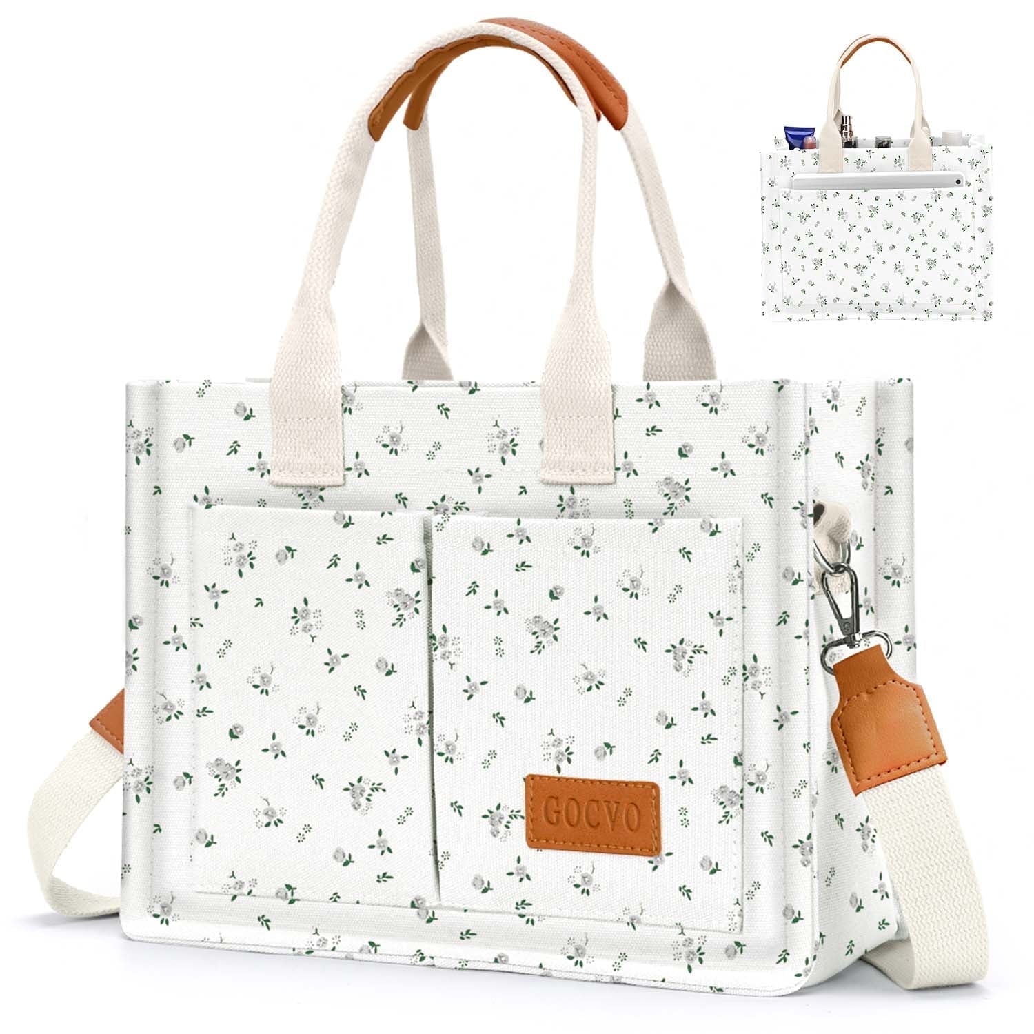 Gocvo Canvas Tote Bag for Women, Large Multi-Pocket Shoulder Handbag, Crossbody Messenger Bag, Khaki Plaid