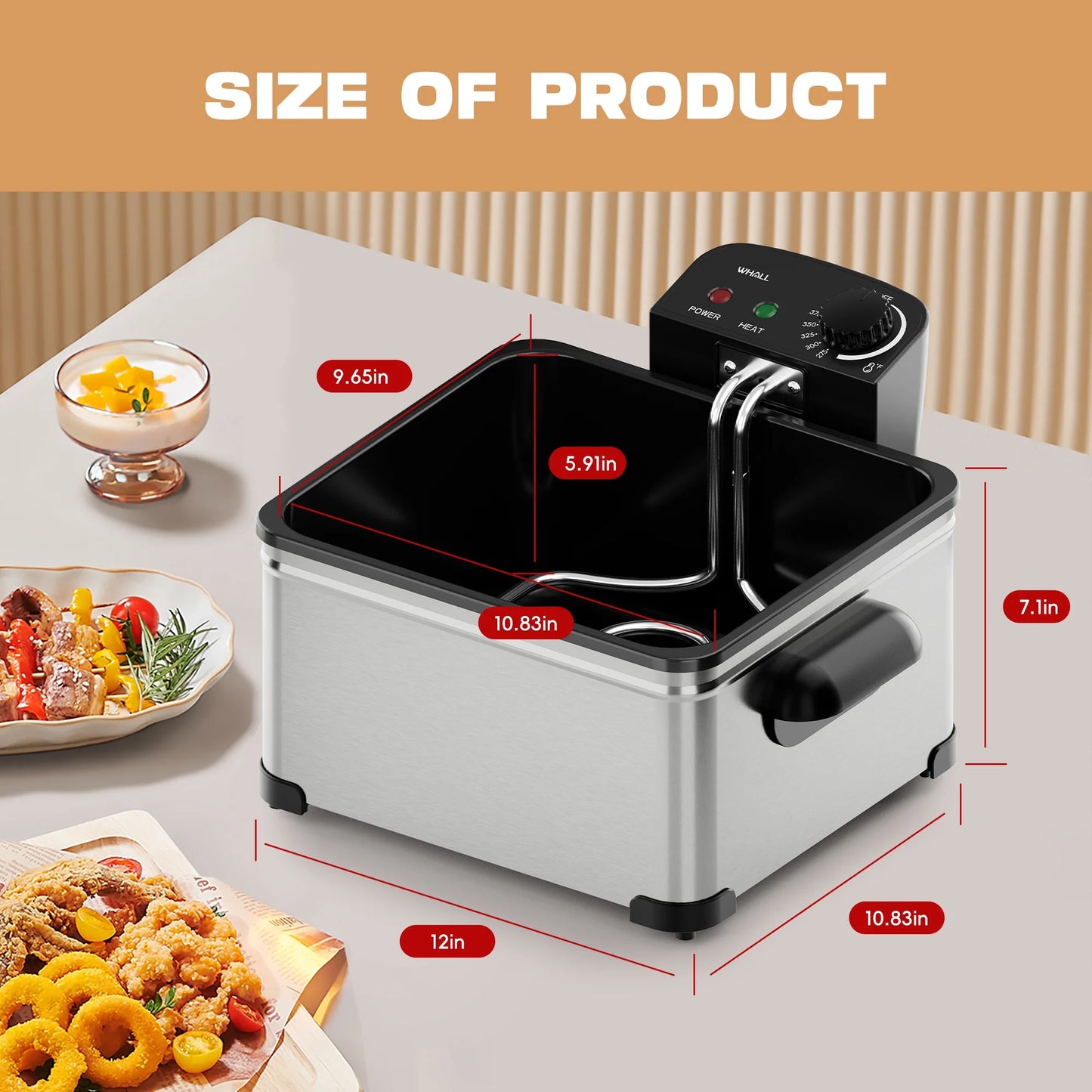 Deep Fryer with 3 Baskets, 5 L/21 Cups Oil Capacity, Temperature Control, Stainless Steel, 1700 W