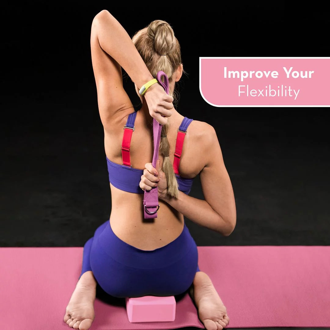 Hemingweigh Polyester 72" Assembled Length Yoga Mat with Non-Slip Blocks, Strap, Towels, Pink