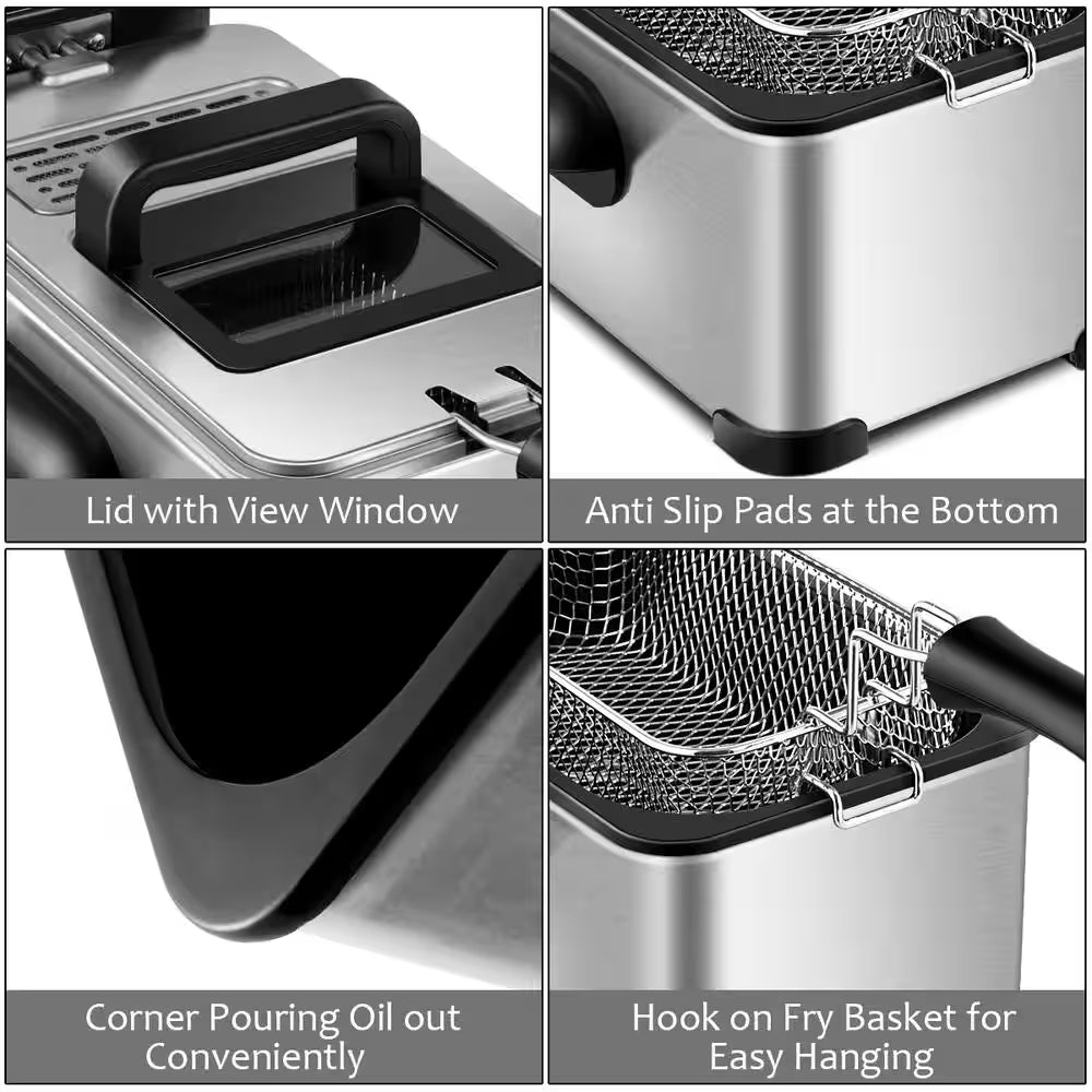 3.2 Qt. Electric Deep Fryer 1700-Watt Stainless Steel Timer Frying Basket