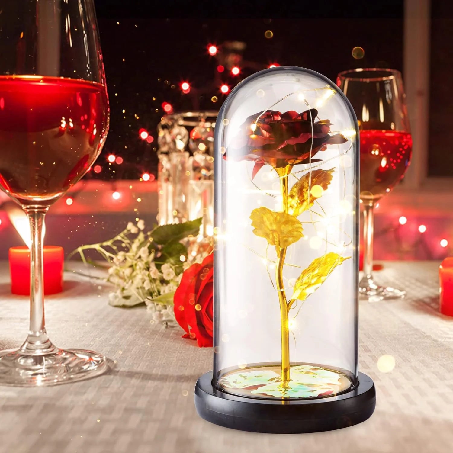 Qoosea Rose Flower Gifts for Women, Room Decor Forever Rose in Plastic Dome Romantic Gifts for Her Christmas Anniversary Valentine'S Day Mother'S Day Birthday Home Decor Red