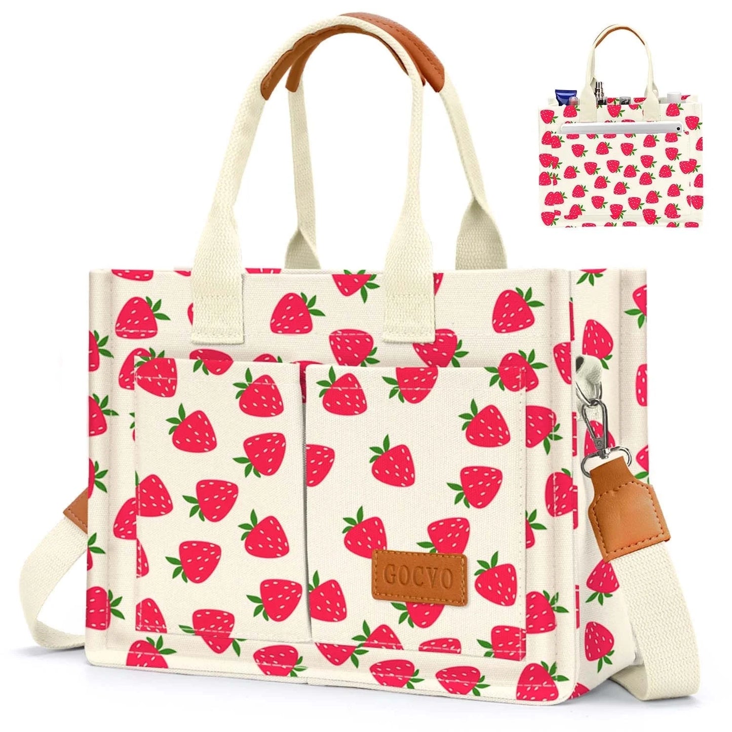 Gocvo Canvas Tote Bag for Women, Large Multi-Pocket Shoulder Handbag, Crossbody Messenger Bag, Khaki Plaid