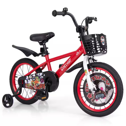 16 In. Kid'S Bike for 4-Years to 7-Years Old with Height-Adjustable Handlebar and Saddle Handbrake Red