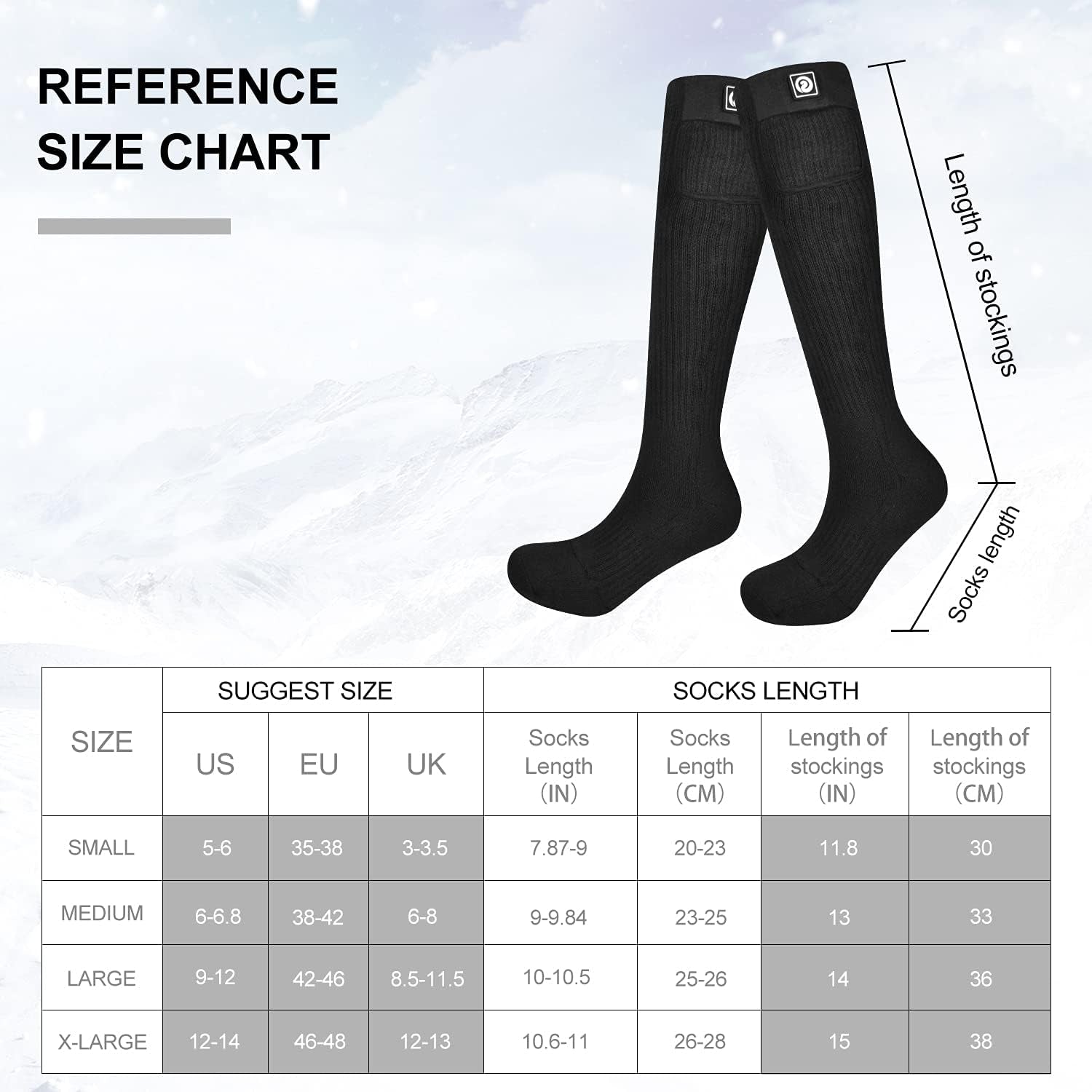 Long Heated Socks for Men Women, 7.4V Electric Rechargeable Battery Heated Socks, Washable Foot Warmer for Camping Skiing Hiking Cycling