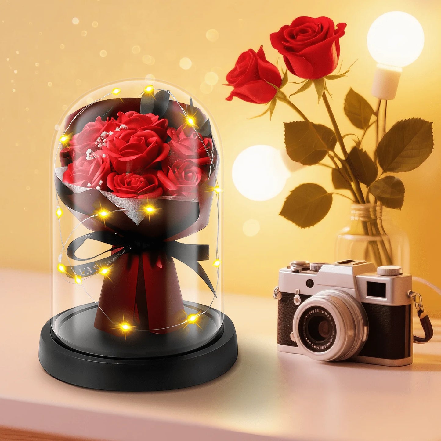 Qoosea Rose Flower Gifts for Women, Room Decor Forever Rose in Plastic Dome Romantic Gifts for Her Christmas Anniversary Valentine'S Day Mother'S Day Birthday Home Decor Red