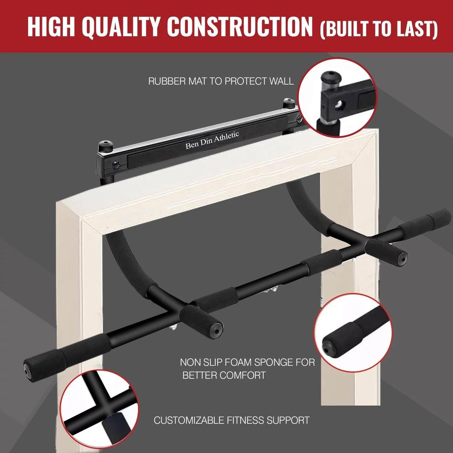 Ben Din Clothing Multi-Function Portable Pull up Bar for Doorway, Black