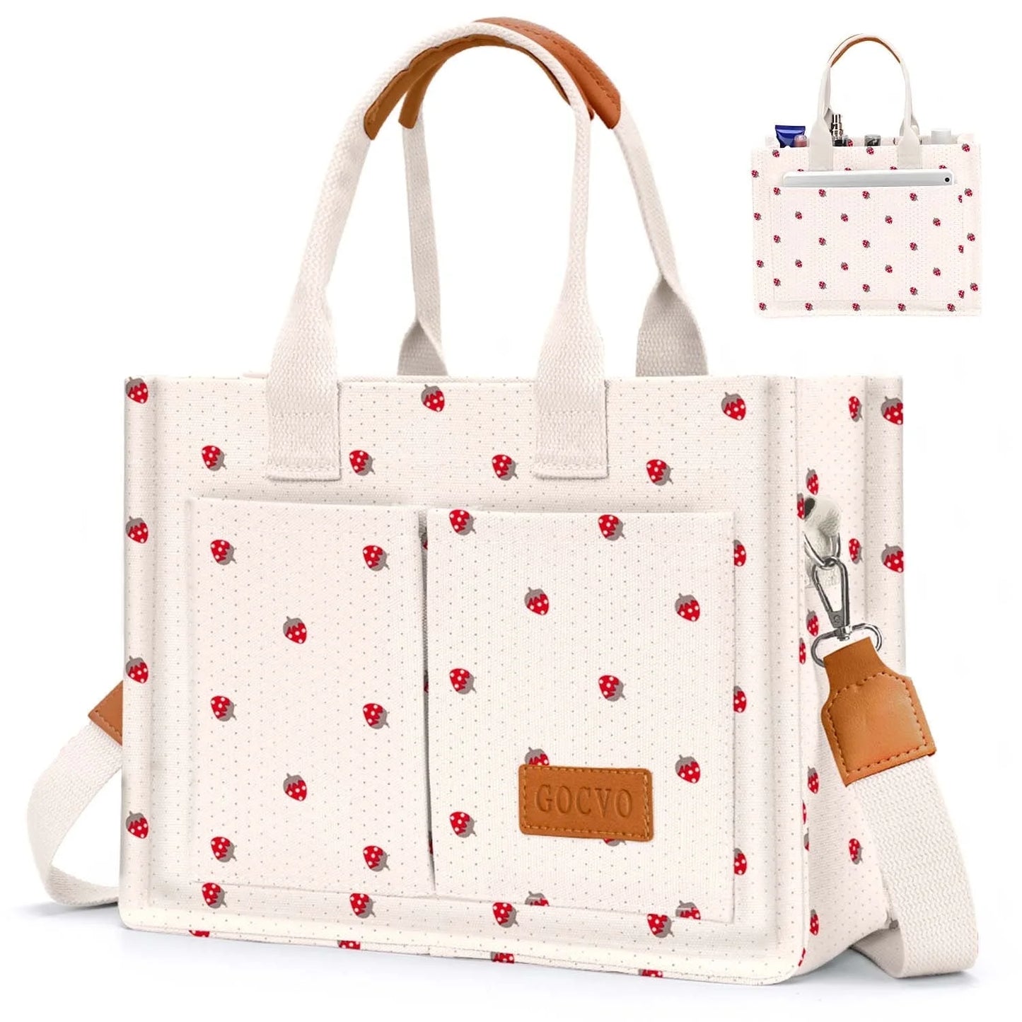 Gocvo Canvas Tote Bag for Women, Large Multi-Pocket Shoulder Handbag, Crossbody Messenger Bag, Khaki Plaid