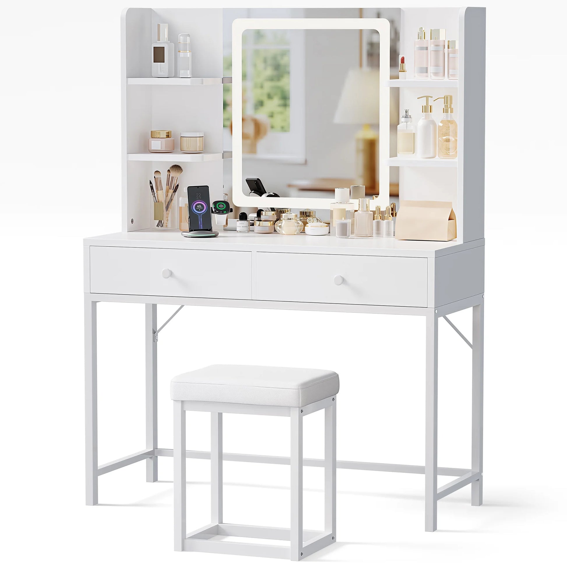 Makeup Vanity with Mirror and Lights Large Vanity Table Set White
