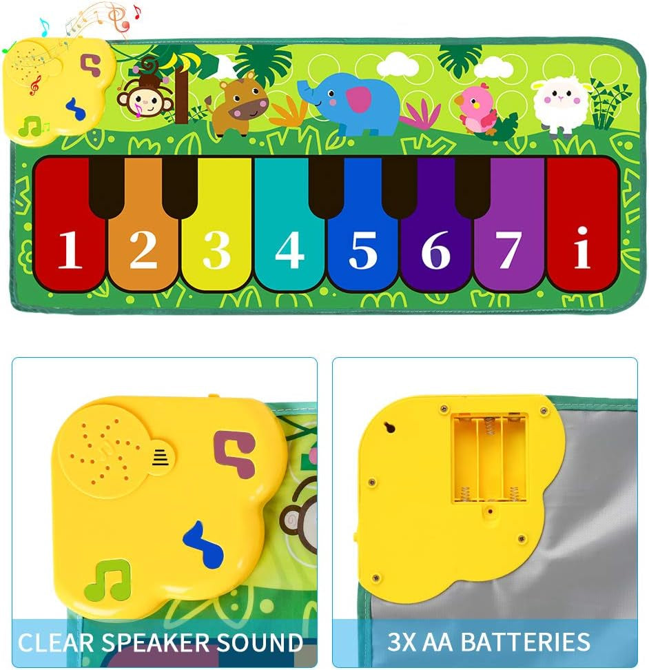 TWFRIC Foot Piano Mat 32" Keyboard Play Mat Toddler Piano Mat with 5 Animal Sounds Early Education Toys Gift for Girls Boys