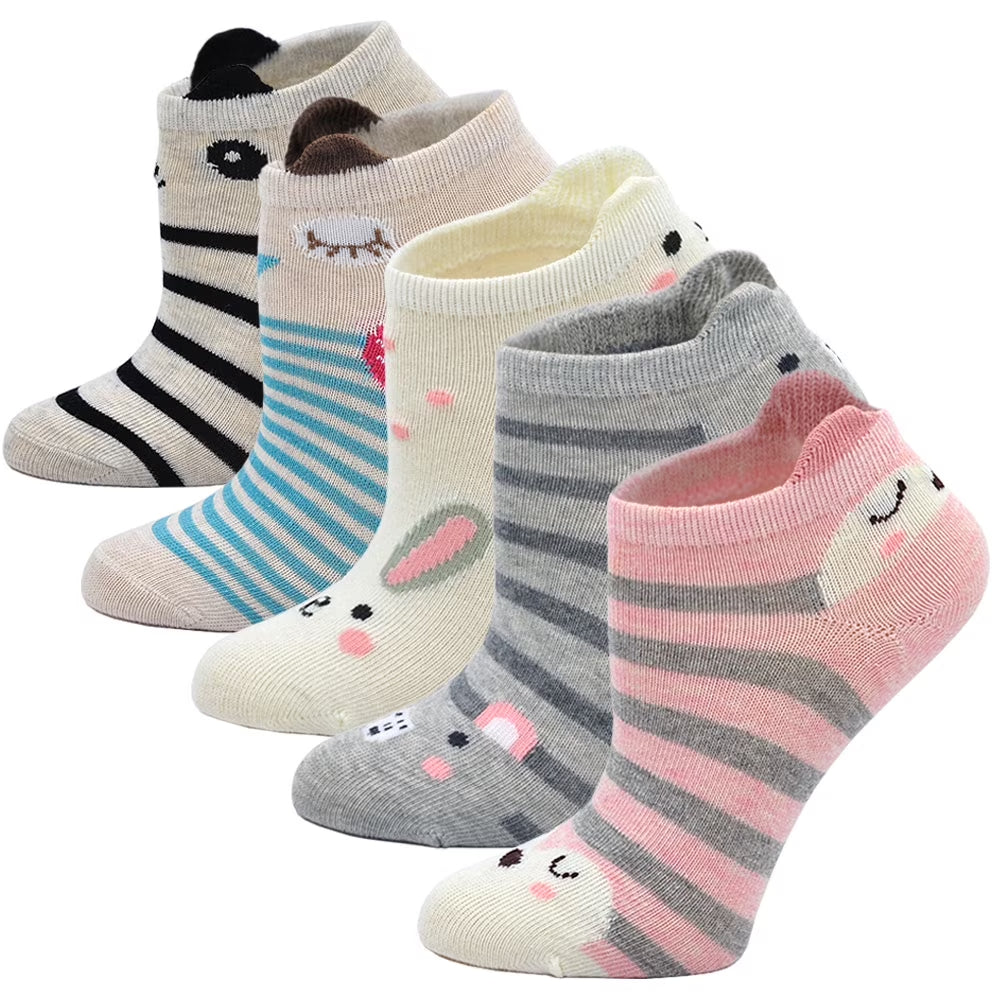 Girls Socks 6-8 Years Old, LOFIR Girls Ankle Socks Soft Cotton 3D Ear Animal Pattern Novelty Cute Funny Summer Ankle Socks for Boys & Girls 5-7 Years, 5 Pairs