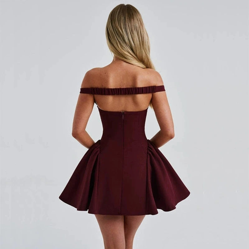 Robe d'été moulante mini à col bateau RedPeony, robe de soirée élégante pour femme, décolleté plongeant, épaules dénudées, dos nu, coupe trapèze sexy