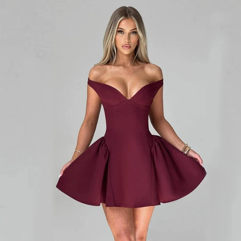 Robe d'été moulante mini à col bateau RedPeony, robe de soirée élégante pour femme, décolleté plongeant, épaules dénudées, dos nu, coupe trapèze sexy