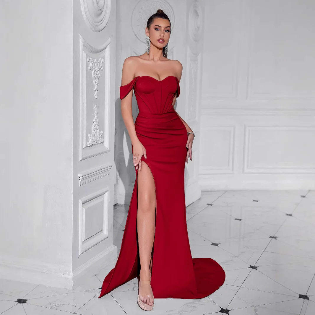 Elegant Slit Casual Midi Dress For Women Lace Vestidos