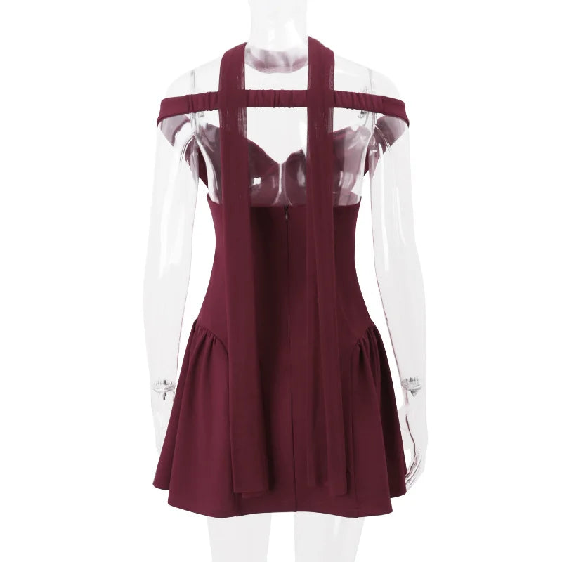 Robe d'été moulante mini à col bateau RedPeony, robe de soirée élégante pour femme, décolleté plongeant, épaules dénudées, dos nu, coupe trapèze sexy