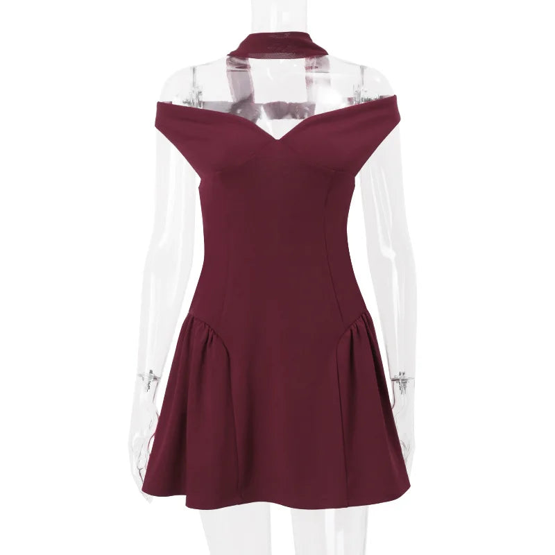Robe d'été moulante mini à col bateau RedPeony, robe de soirée élégante pour femme, décolleté plongeant, épaules dénudées, dos nu, coupe trapèze sexy