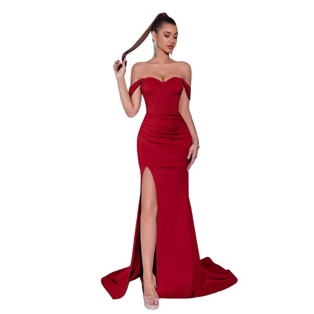 Elegant Slit Casual Midi Dress For Women Lace Vestidos