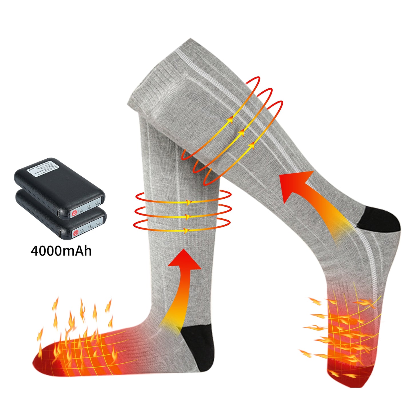 Heated Socks for Men Women 4000Mah Rechargeable Electric Heating Socks Warm Winter Thermal Socks Electric Battery Socks Foot Warmer(3 Heating Settings)