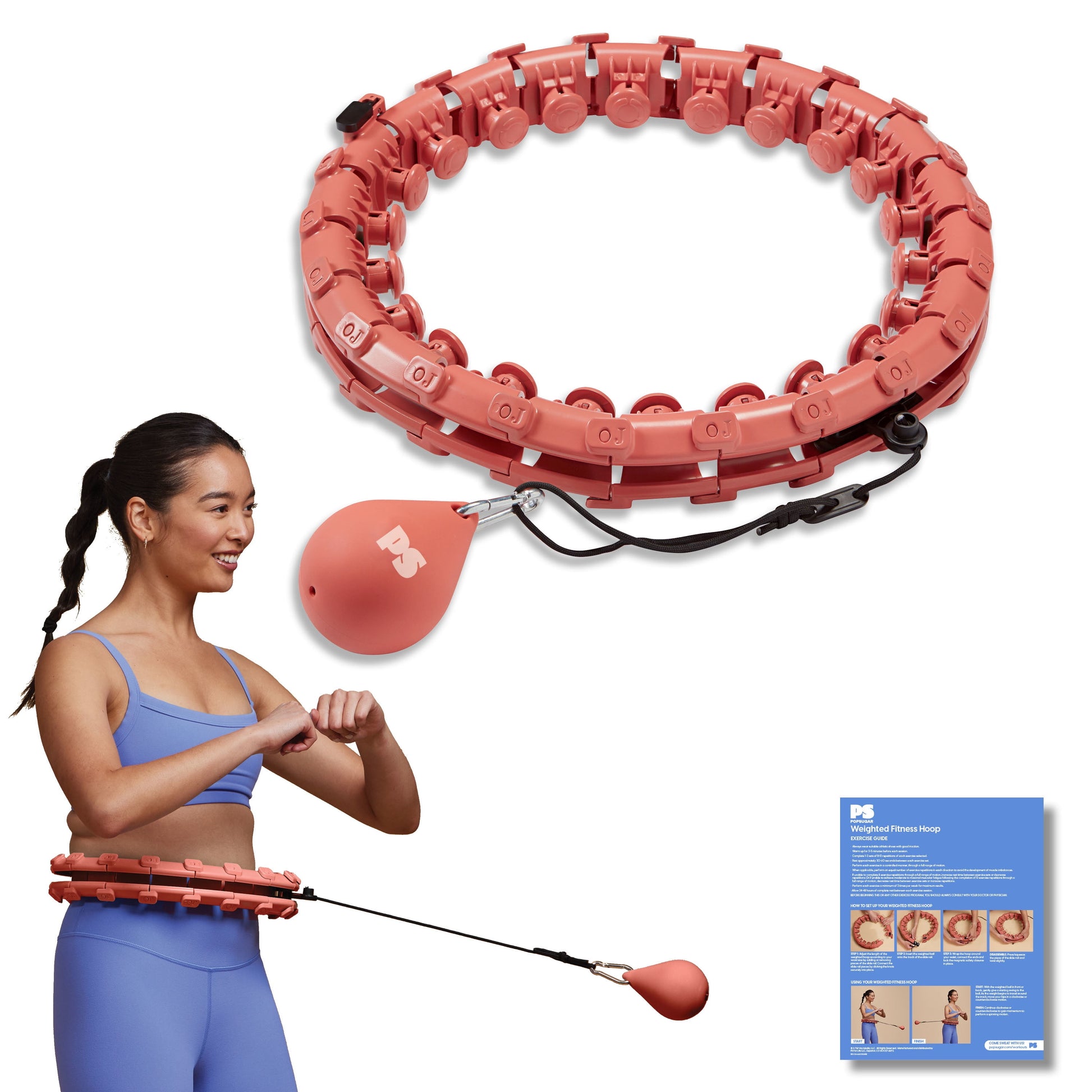 Popsugar Adjustable Weighted Fitness Hoop, Coral
