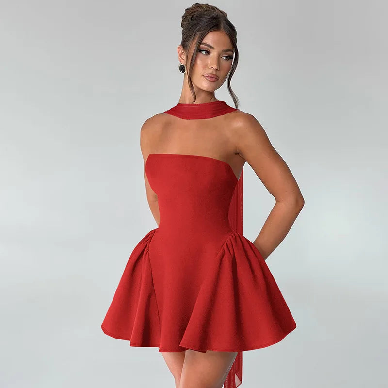 Robe mini bustier sexy Tornova avec ruban, dos nu élégant, fermeture éclair, taille haute, robe de soirée élégante pour femme, collection 2025
