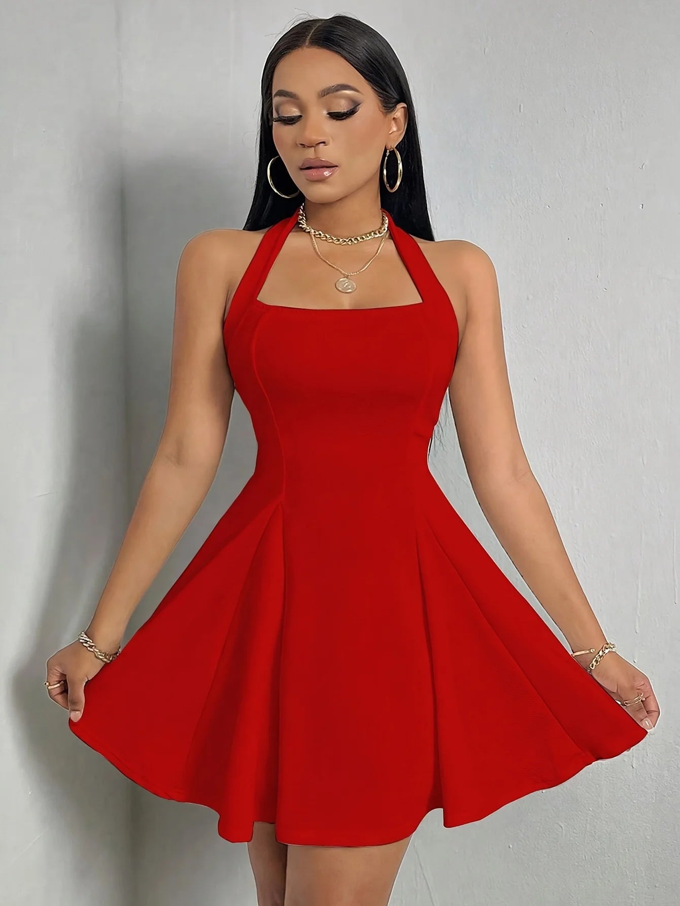 Robe élégante et sexy dos nu, couleur unie (1 pièce).