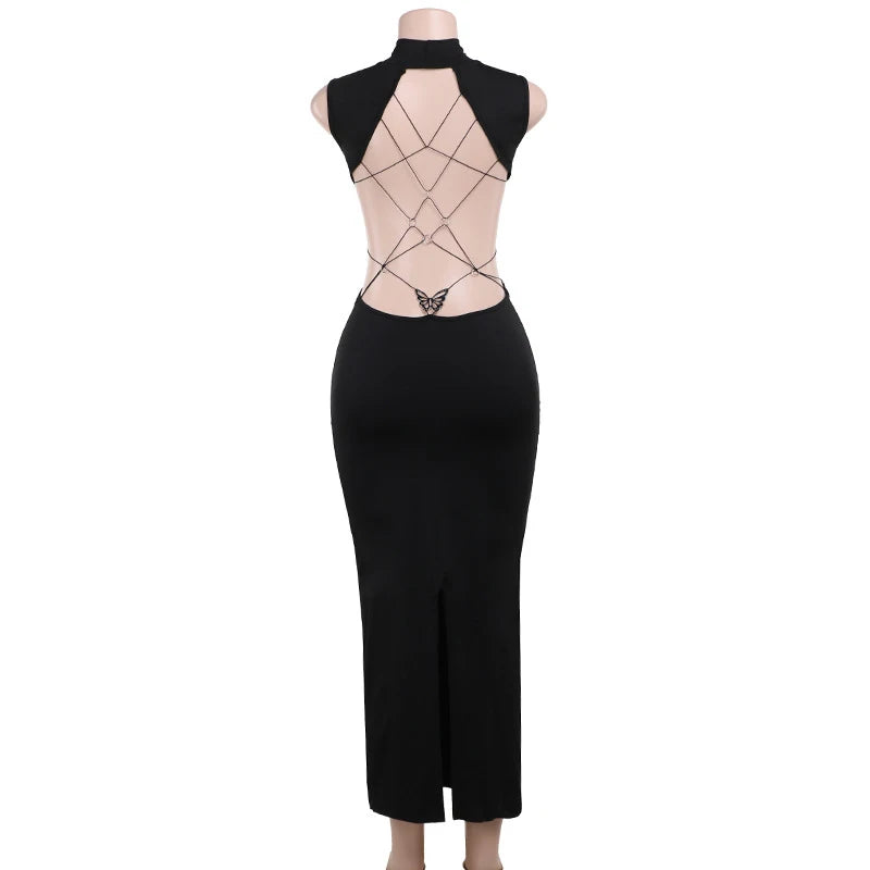 Sexy Backless Black Maxi Dresses For Women Summer Sleeveless Elegant Bodycon Halter Long Dress Casual Party Vestidos