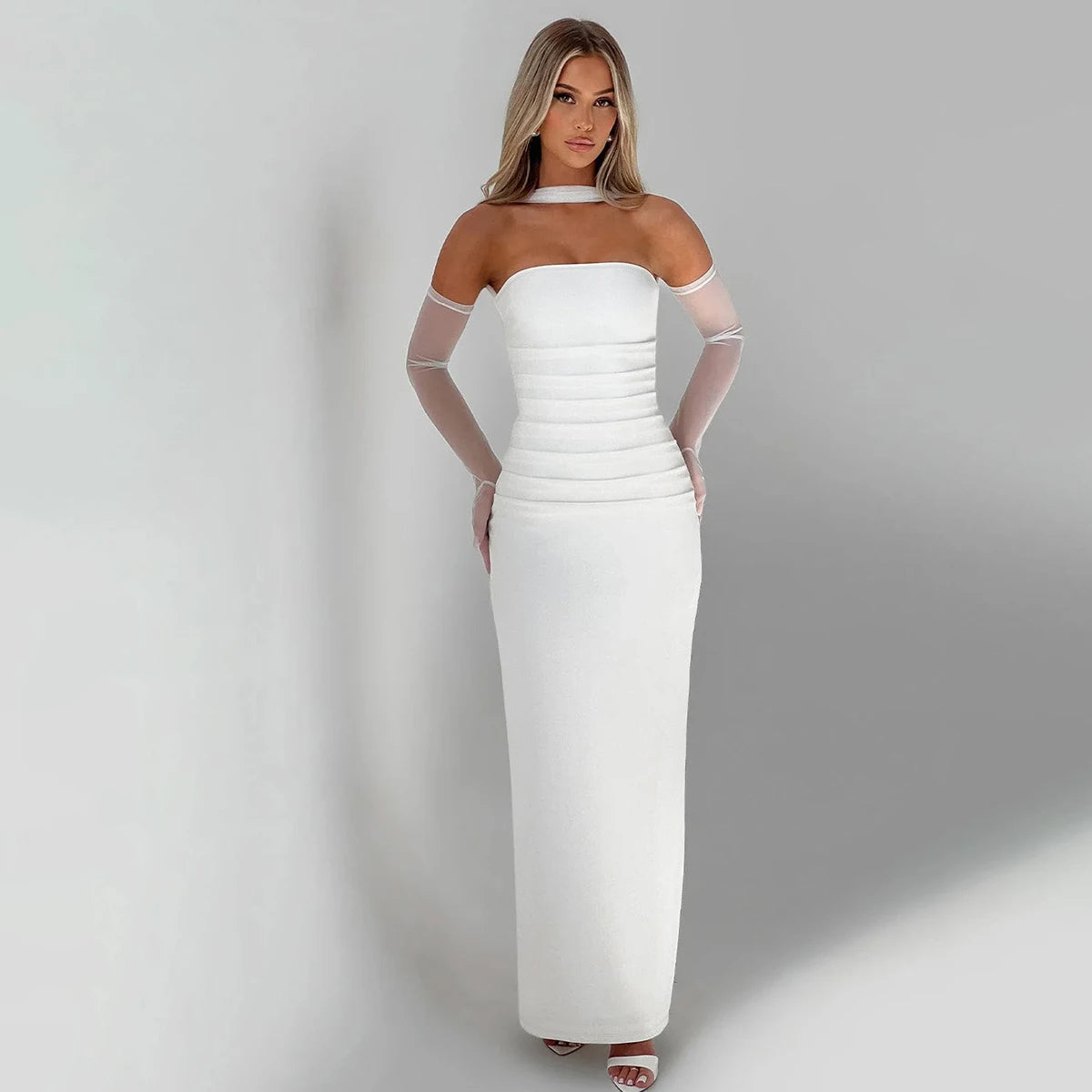 Écharpe élégante Hugcitar, sans bretelles, gants en maille unie, robe de bal maxi moulante sexy, tenues mode Y2K pour femme, mariage, fête, anniversaire
