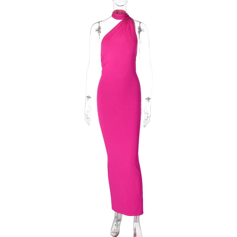 2023 One Shoulder Backless Adjustable Scarf Loop Ruched Sexy Maxi Dress Women Elegant Y2K Streetwear Festival Outfit