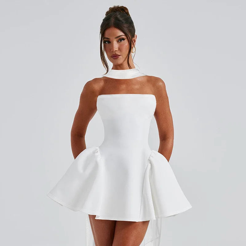 Robe mini bustier sexy Tornova avec ruban, dos nu élégant, fermeture éclair, taille haute, robe de soirée élégante pour femme, collection 2025