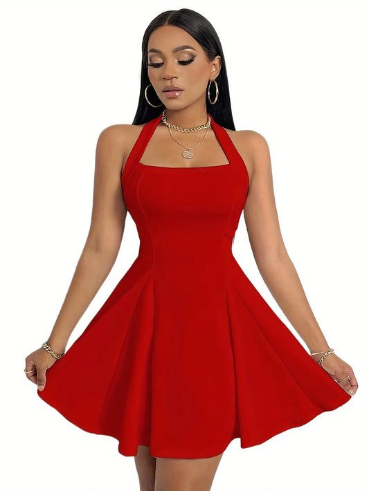 Robe élégante et sexy dos nu, couleur unie (1 pièce).