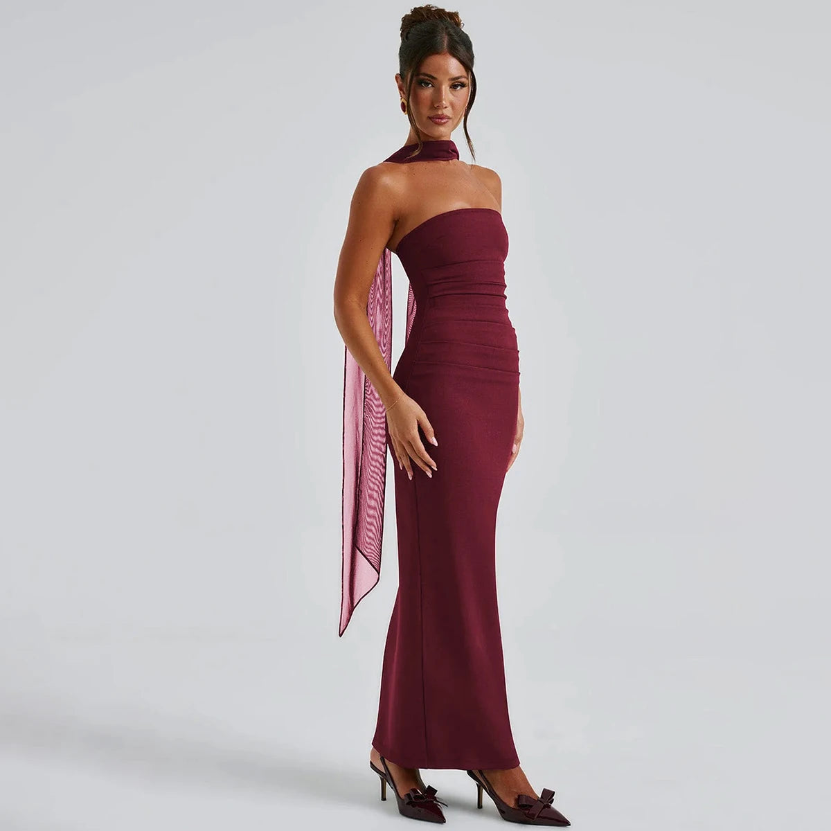 Écharpe élégante Hugcitar, sans bretelles, gants en maille unie, robe de bal maxi moulante sexy, tenues mode Y2K pour femme, mariage, fête, anniversaire