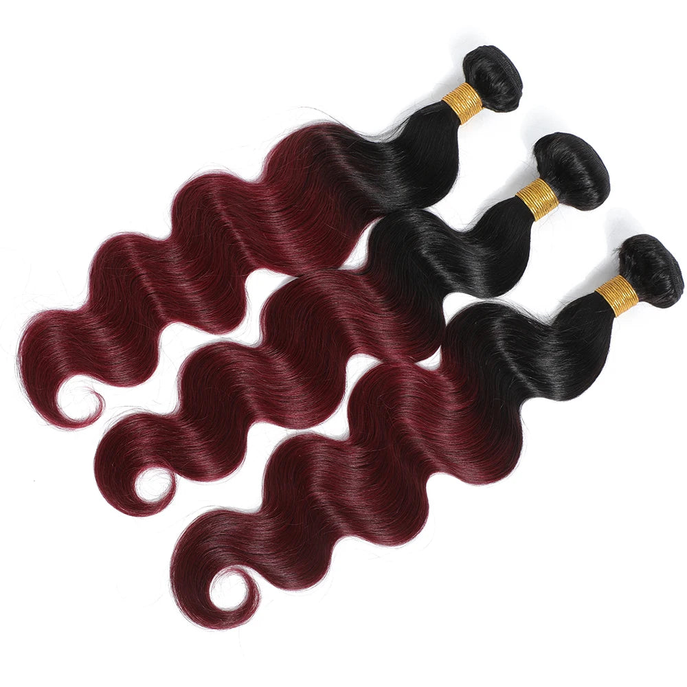1B99J Body Wave Bundles With Closure Brazilian Human Hair Weave Bundles With 4x4 Lace Closure Hair Extension 3/4 Bundles Remy