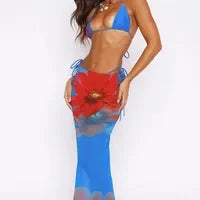 Swimwear Three-piece Beach Holiday Women's Bikini Shell Fishnet Skirt Three-piece Set